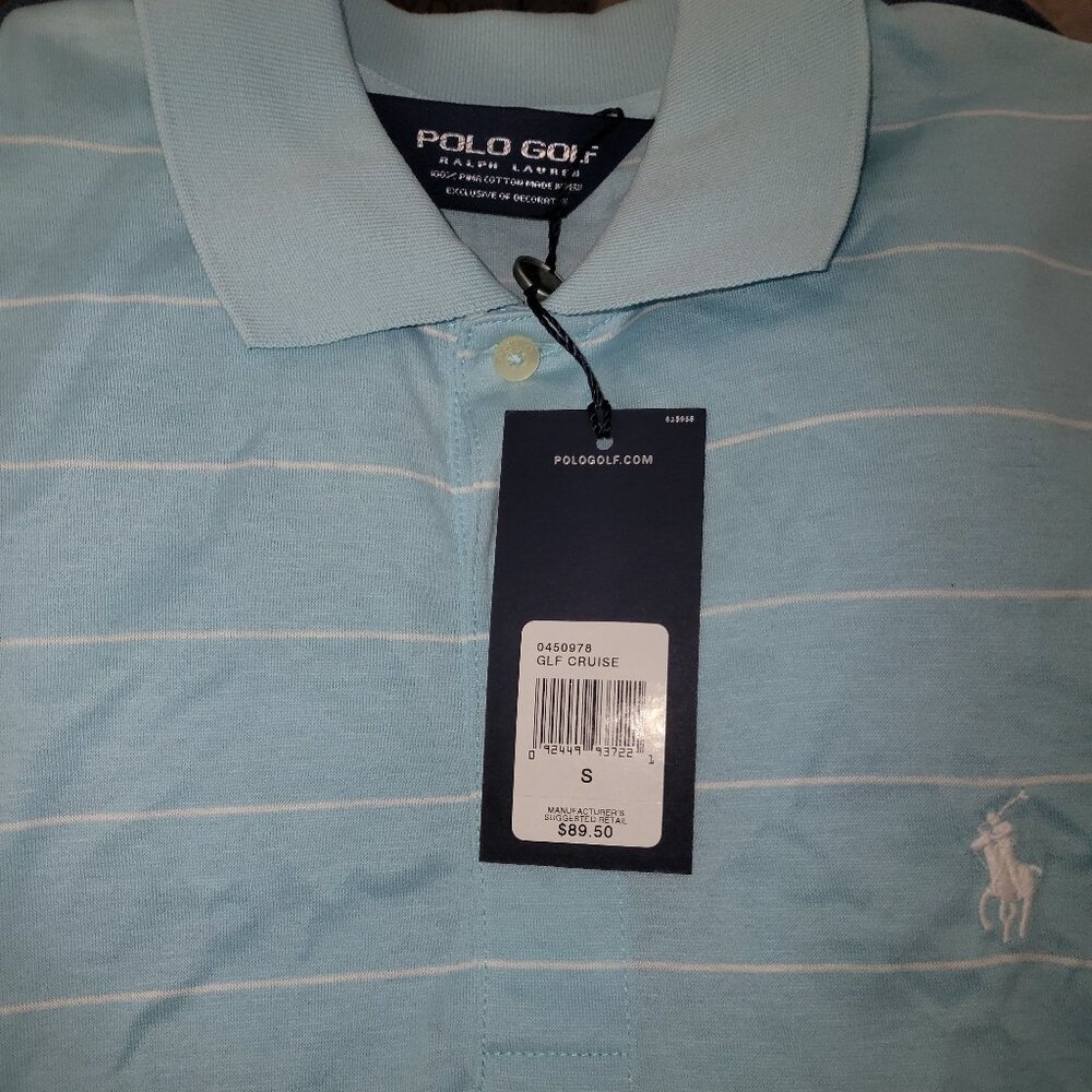 NWT Polo Golf Ralph Lauren Men’s Polo Shirt Light Blue Striped Size Small